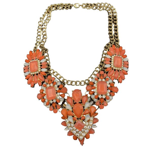 Unbranded Jewelry - Orange Rhinestone Necklace Statement Couture Runway Glamour Curb Link 17" LOOK